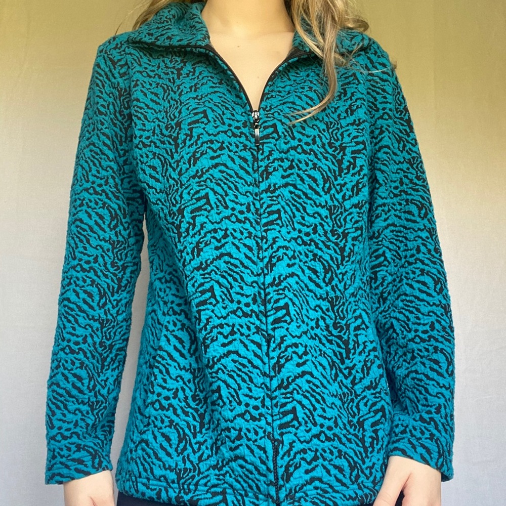 Blue Zebra Patterned Medium Zip Up Jacket - image 6